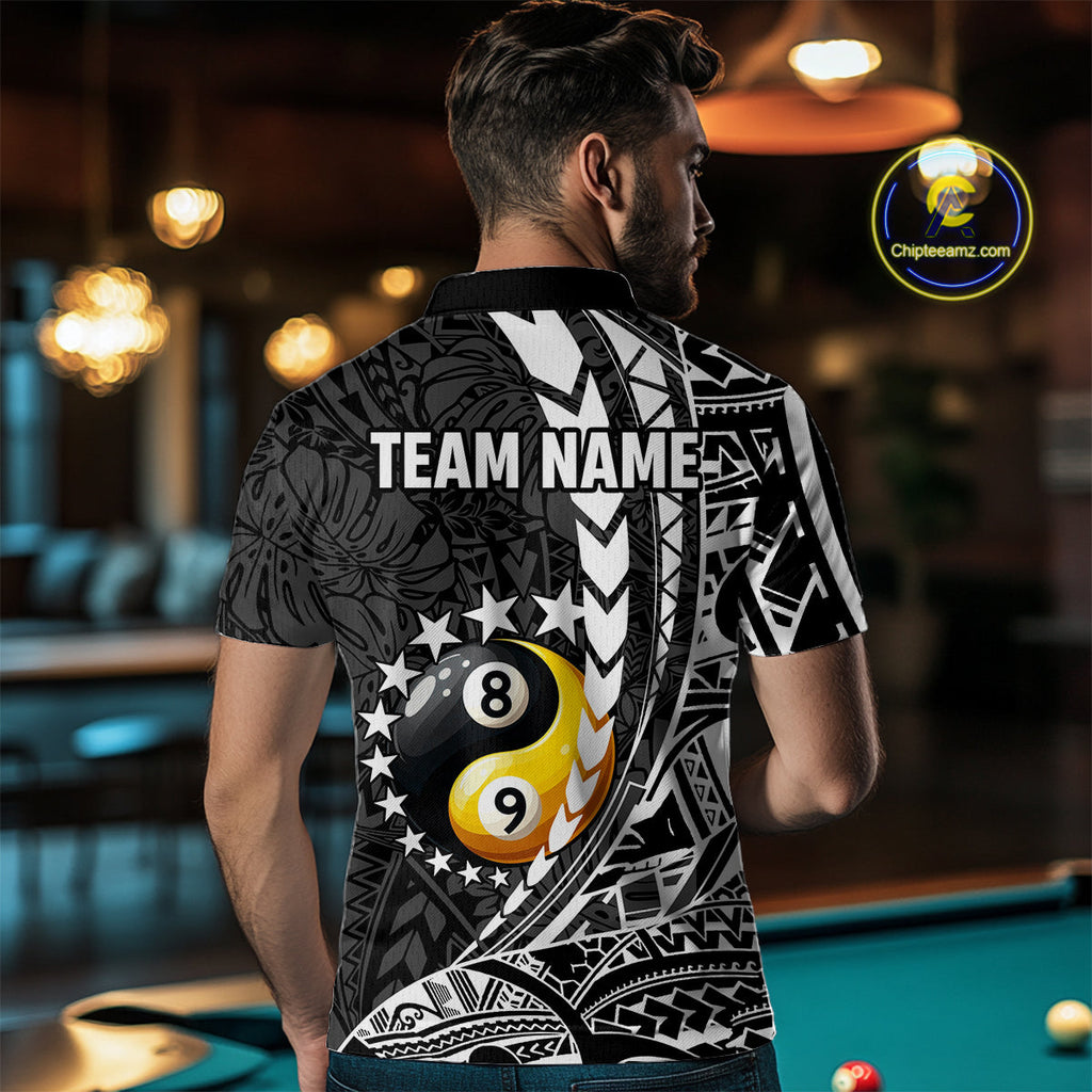 Custom White Black Tribal Yin-Yang 8 & 9 Ball Billiard Shirt, Funny Pool Team Jersey