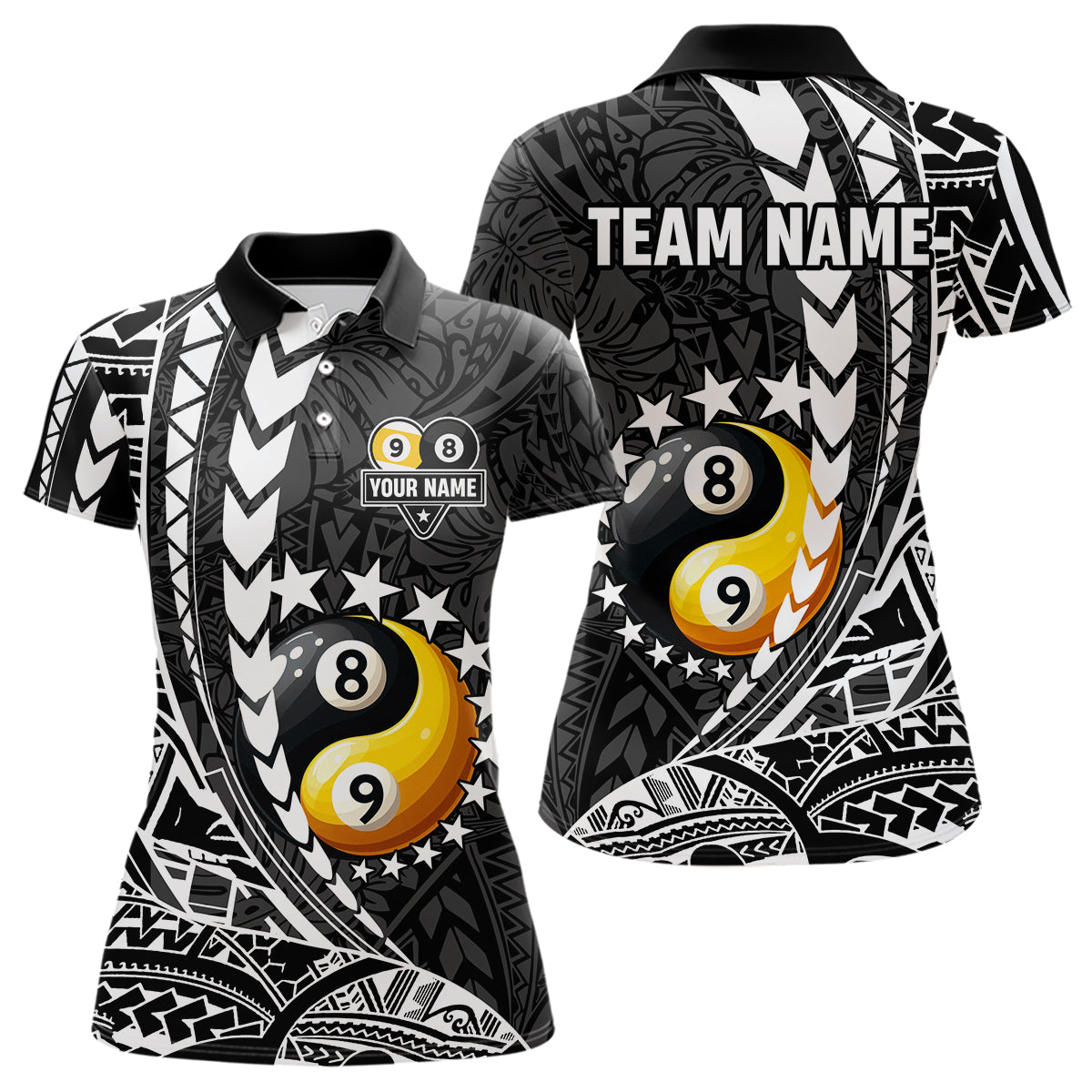 Custom White Black Tribal Yin-Yang 8 & 9 Ball Billiard Shirt, Funny Pool Team Jersey