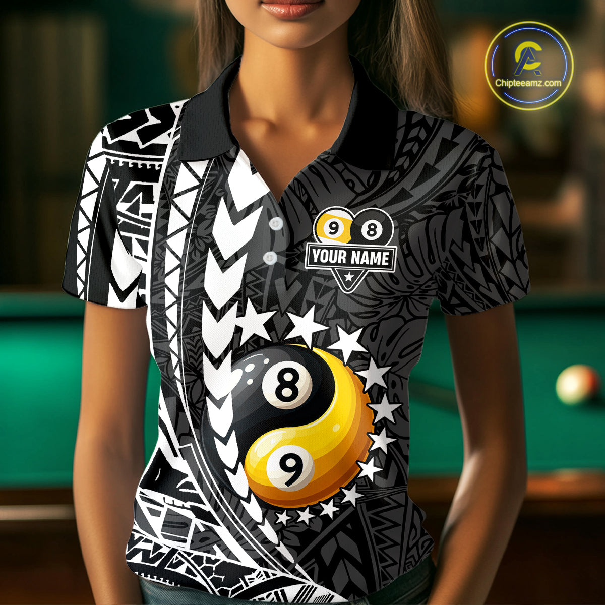 Custom White Black Tribal Yin-Yang 8 & 9 Ball Billiard Shirt, Funny Pool Team Jersey