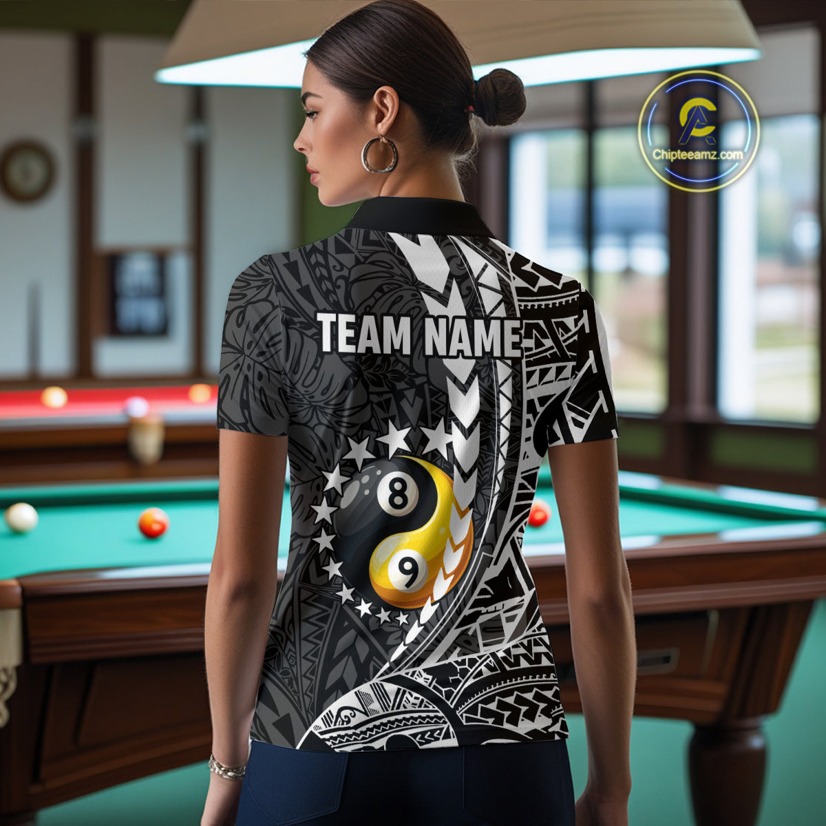 Custom White Black Tribal Yin-Yang 8 & 9 Ball Billiard Shirt, Funny Pool Team Jersey