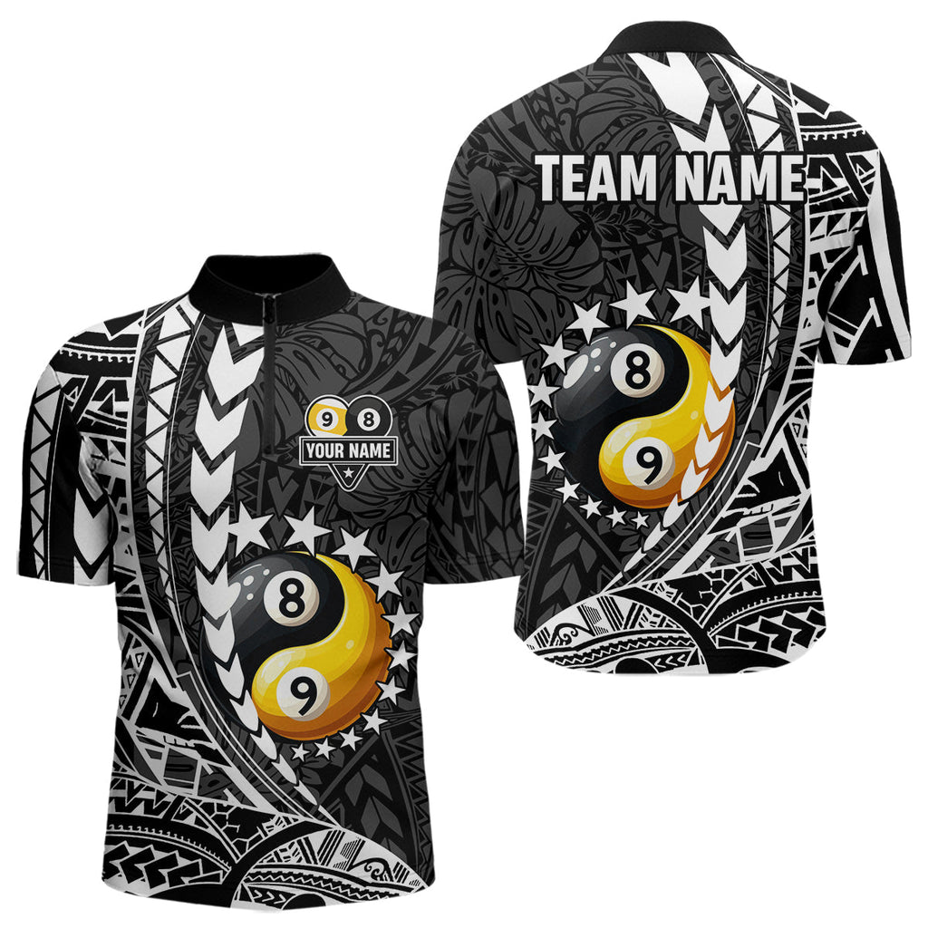 Custom White Black Tribal Yin-Yang 8 & 9 Ball Billiard Shirt, Funny Pool Team Jersey