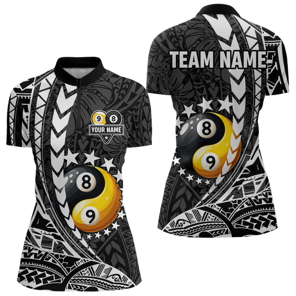 Custom White Black Tribal Yin-Yang 8 & 9 Ball Billiard Shirt, Funny Pool Team Jersey