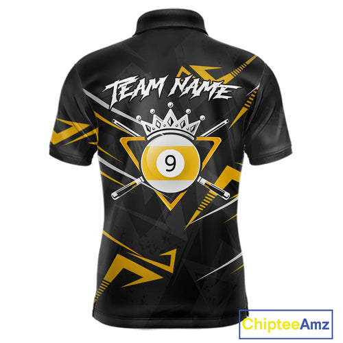 Yellow Black 9 Ball Crown Billiard Shirt Custom Pool Team Jersey Polo & 1/4 Zip