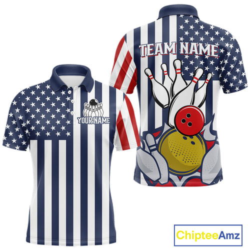 Custom Bowling Balls American Flag Bowling Shirt, Patriotic Bowling Jersey Polo & 1/4 Zip