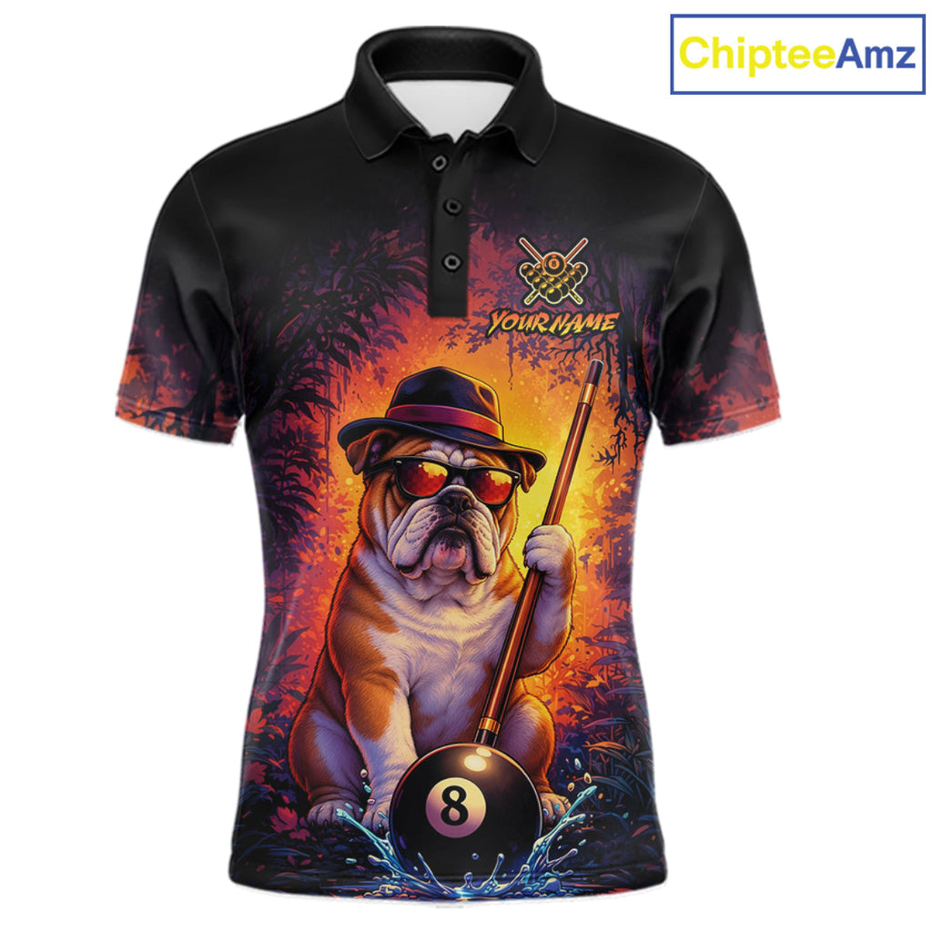 Personalized Vintage Funny Bulldog 8 Ball Billiard Shirt, Pool Team Jersey Polo & 1/4 Zip