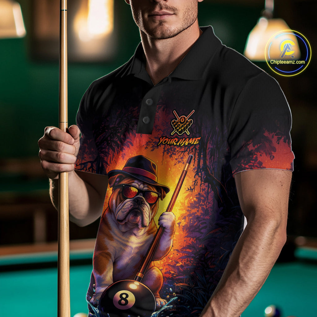 Personalized Vintage Funny Bulldog 8 Ball Billiard Shirt, Pool Team Jersey Polo & 1/4 Zip