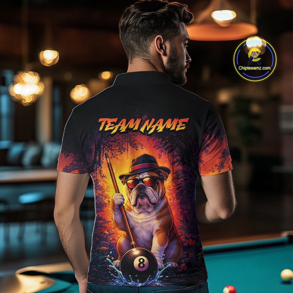 Personalized Vintage Funny Bulldog 8 Ball Billiard Shirt, Pool Team Jersey Polo & 1/4 Zip