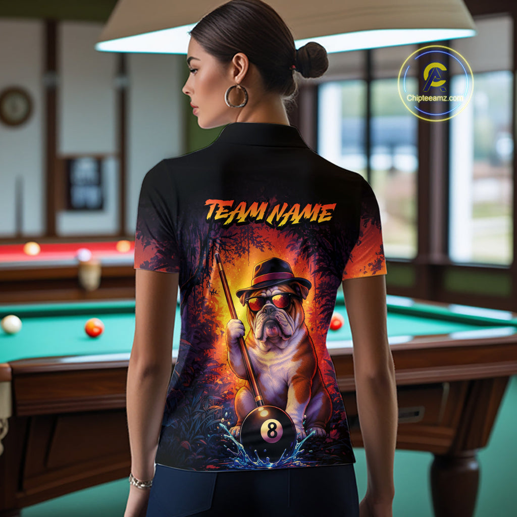 Personalized Vintage Funny Bulldog 8 Ball Billiard Shirt, Pool Team Jersey Polo & 1/4 Zip