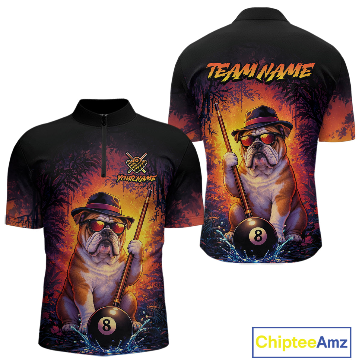 Personalized Vintage Funny Bulldog 8 Ball Billiard Shirt, Pool Team Jersey Polo & 1/4 Zip