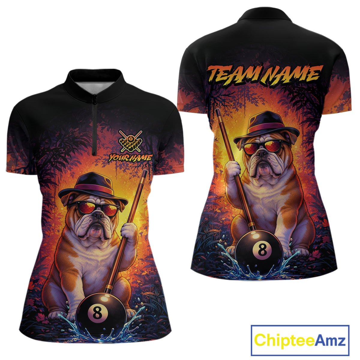 Personalized Vintage Funny Bulldog 8 Ball Billiard Shirt, Pool Team Jersey Polo & 1/4 Zip