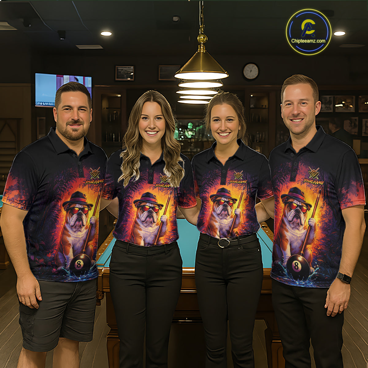 Personalized Vintage Funny Bulldog 8 Ball Billiard Shirt, Pool Team Jersey Polo & 1/4 Zip