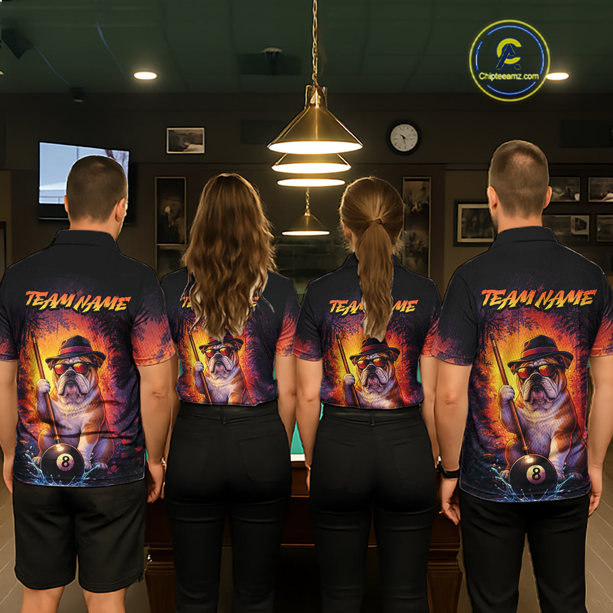 Personalized Vintage Funny Bulldog 8 Ball Billiard Shirt, Pool Team Jersey Polo & 1/4 Zip