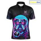 Funny Bulldog Billiard Jersey Polo & 1/4 Zip Custom Retro Neon 8 Ball Pool Team Shirt