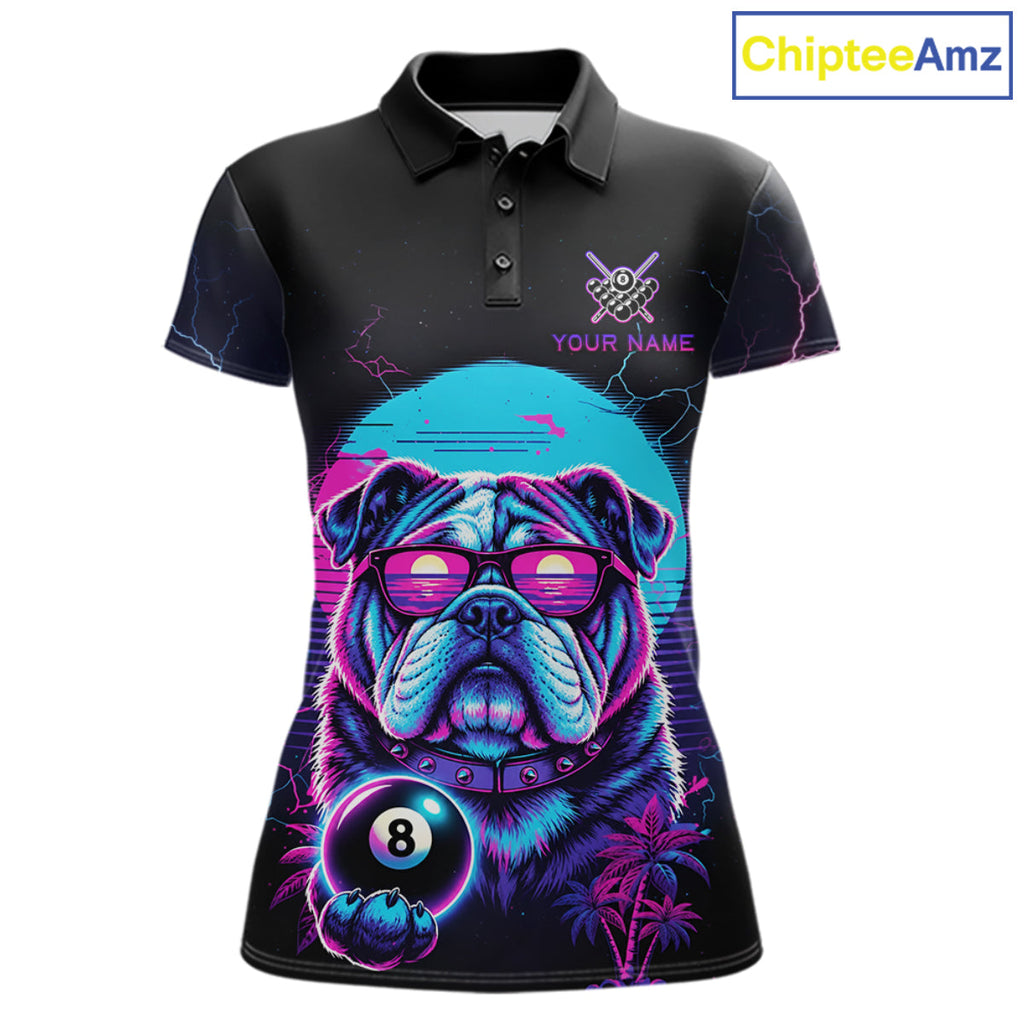 Funny Bulldog Billiard Jersey Polo & 1/4 Zip Custom Retro Neon 8 Ball Pool Team Shirt