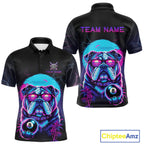 Funny Bulldog Billiard Jersey Polo & 1/4 Zip Custom Retro Neon 8 Ball Pool Team Shirt