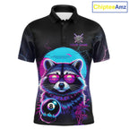 Funny Raccoon Billiard Jersey Polo & 1/4 Zip Custom Retro Neon 8 Ball Pool Team Shirt