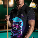 Funny Raccoon Billiard Jersey Polo & 1/4 Zip Custom Retro Neon 8 Ball Pool Team Shirt