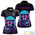 Funny Raccoon Billiard Jersey Polo & 1/4 Zip Custom Retro Neon 8 Ball Pool Team Shirt