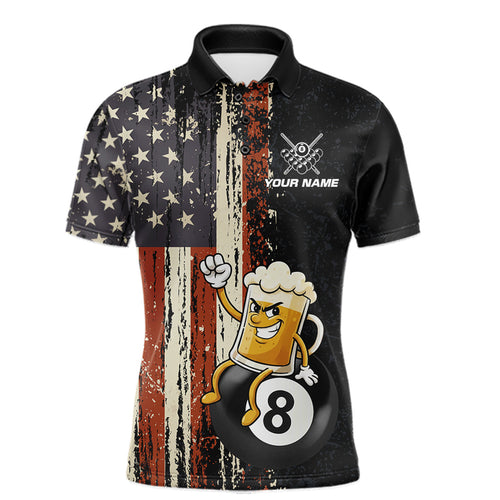 Vintage US Flag Funny Beer 8 Ball Billiard Shirt Custom Pool Team Jersey Polo & 1/4 Zip