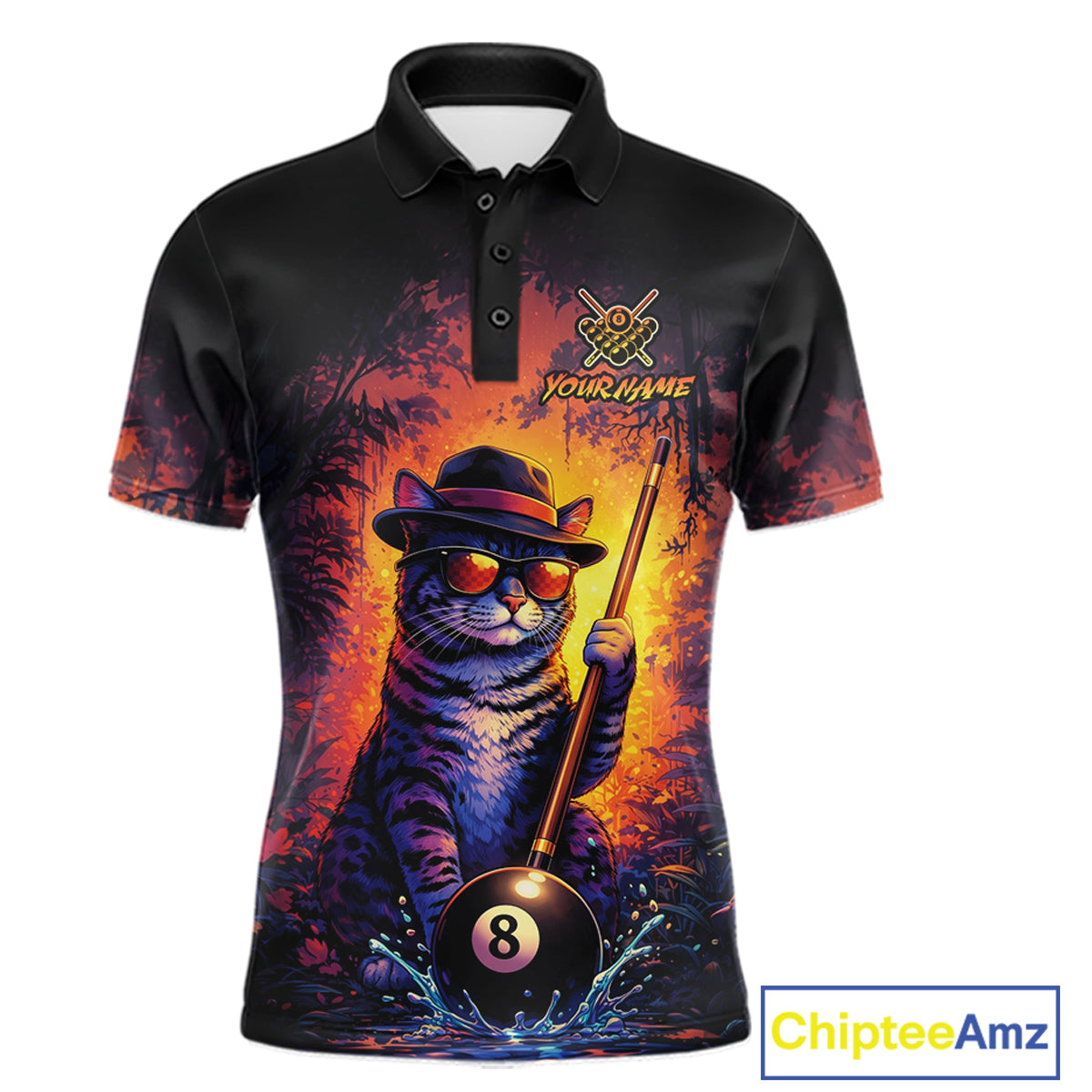 Personalized Vintage Funny Cat 8 Ball Billiard Shirt, Pool Team Jersey Polo & 1/4 Zip