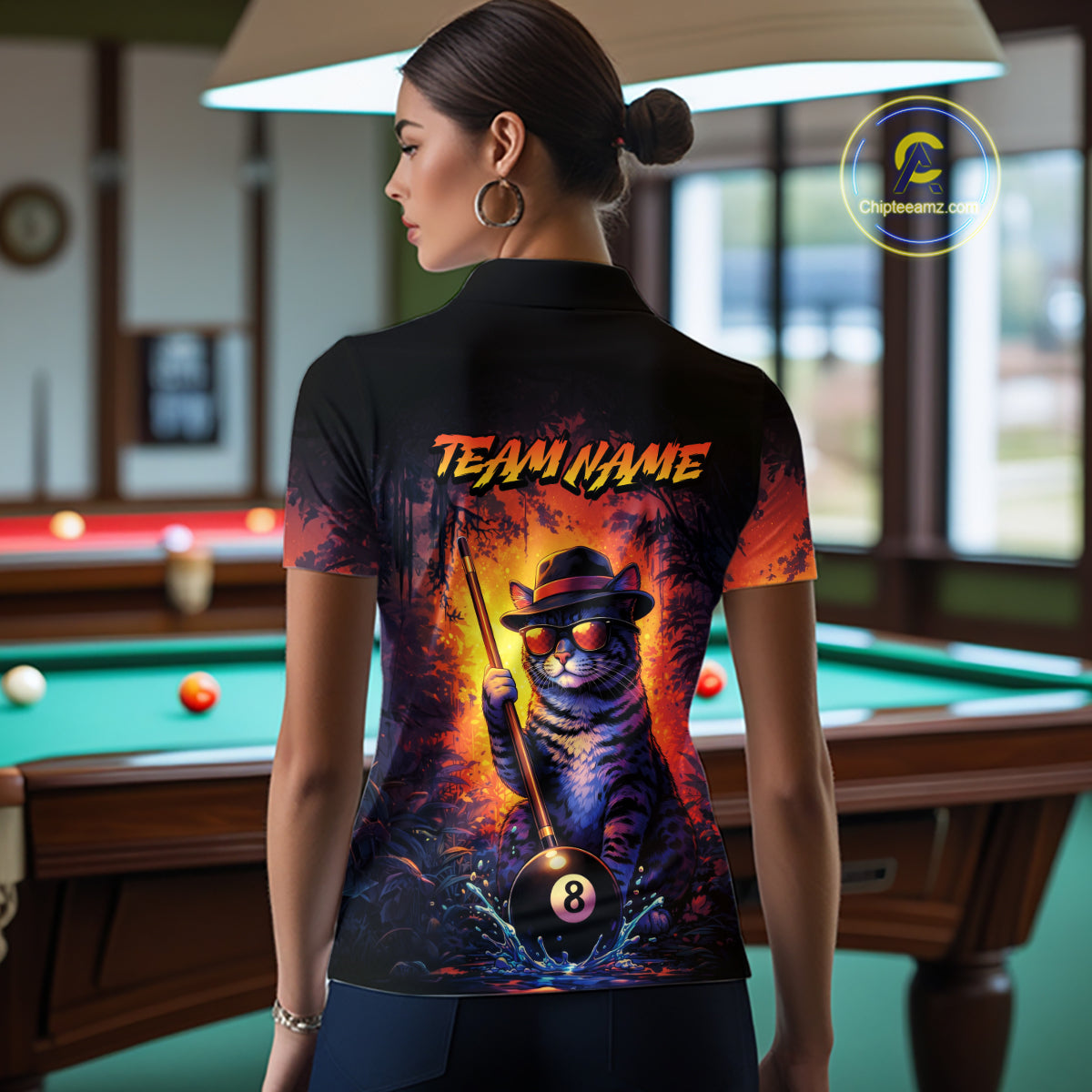 Personalized Vintage Funny Cat 8 Ball Billiard Shirt, Pool Team Jersey Polo & 1/4 Zip