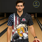 Vintage American Flag Funny Beer Bowling Hawaiian Shirt Custom Patriotic Bowling Team Button Up Jersey
