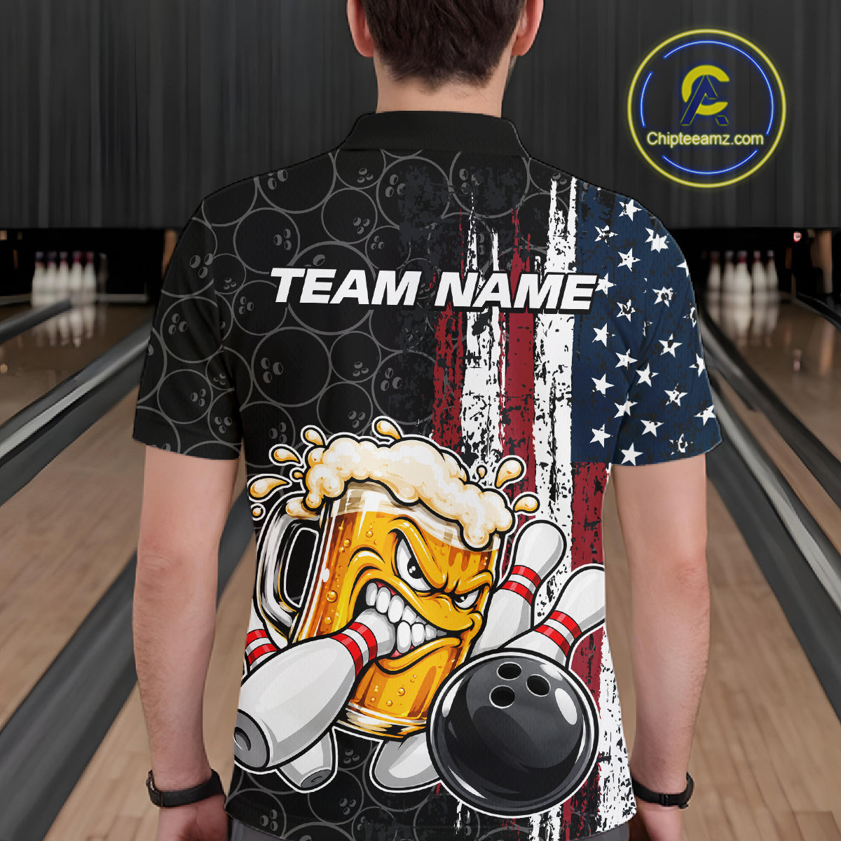 Vintage American Flag Funny Beer Bowling Shirts Custom Patriotic Bowling Team Jersey