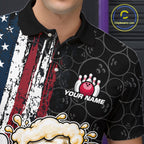 Vintage American Flag Funny Beer Bowling Shirts Custom Patriotic Bowling Team Jersey