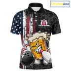 Vintage American Flag Funny Beer Bowling Shirts Custom Patriotic Bowling Team Jersey
