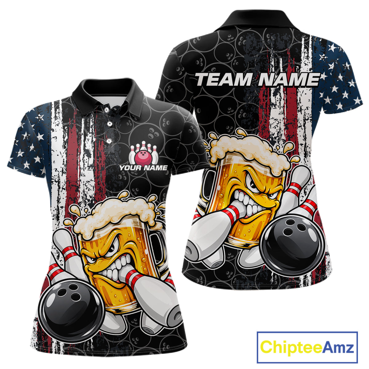 Vintage American Flag Funny Beer Bowling Shirts Custom Patriotic Bowling Team Jersey