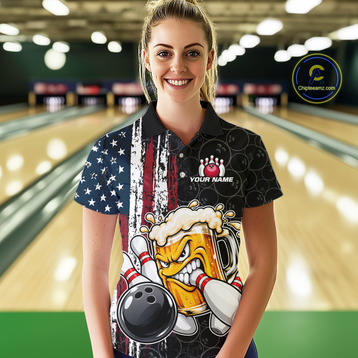 Vintage American Flag Funny Beer Bowling Shirts Custom Patriotic Bowling Team Jersey