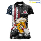 Vintage American Flag Funny Beer Bowling Shirts Custom Patriotic Bowling Team Jersey