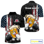 Vintage American Flag Funny Beer Bowling Shirts Custom Patriotic Bowling Team Jersey
