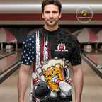 Vintage American Flag Funny Beer Bowling Shirts Custom Patriotic Bowling Team Jersey