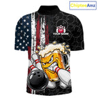 Vintage American Flag Funny Beer Bowling Shirts Custom Patriotic Bowling Team Jersey