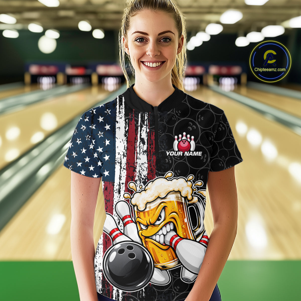 Vintage American Flag Funny Beer Bowling Shirts Custom Patriotic Bowling Team Jersey