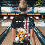 Vintage American Flag Funny Beer Bowling Shirts Custom Patriotic Bowling Team Jersey