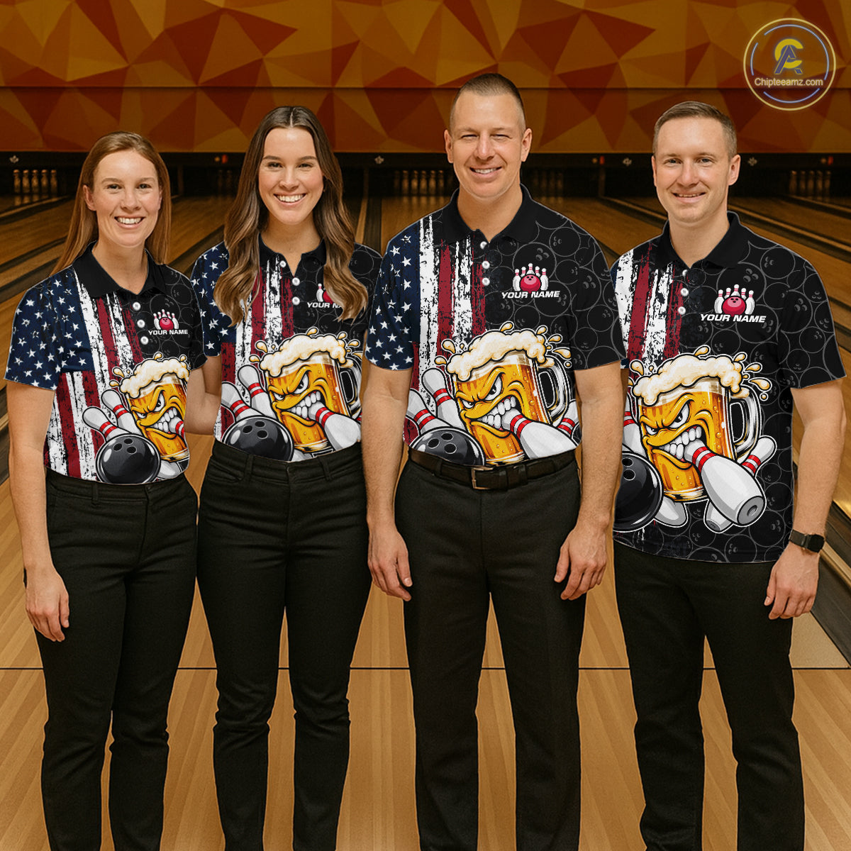 Vintage American Flag Funny Beer Bowling Shirts Custom Patriotic Bowling Team Jersey