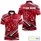 Red Grunge Camo Funny Flame Bowling Shirts Custom Bowling Team Jersey Polo & Quarter Zip
