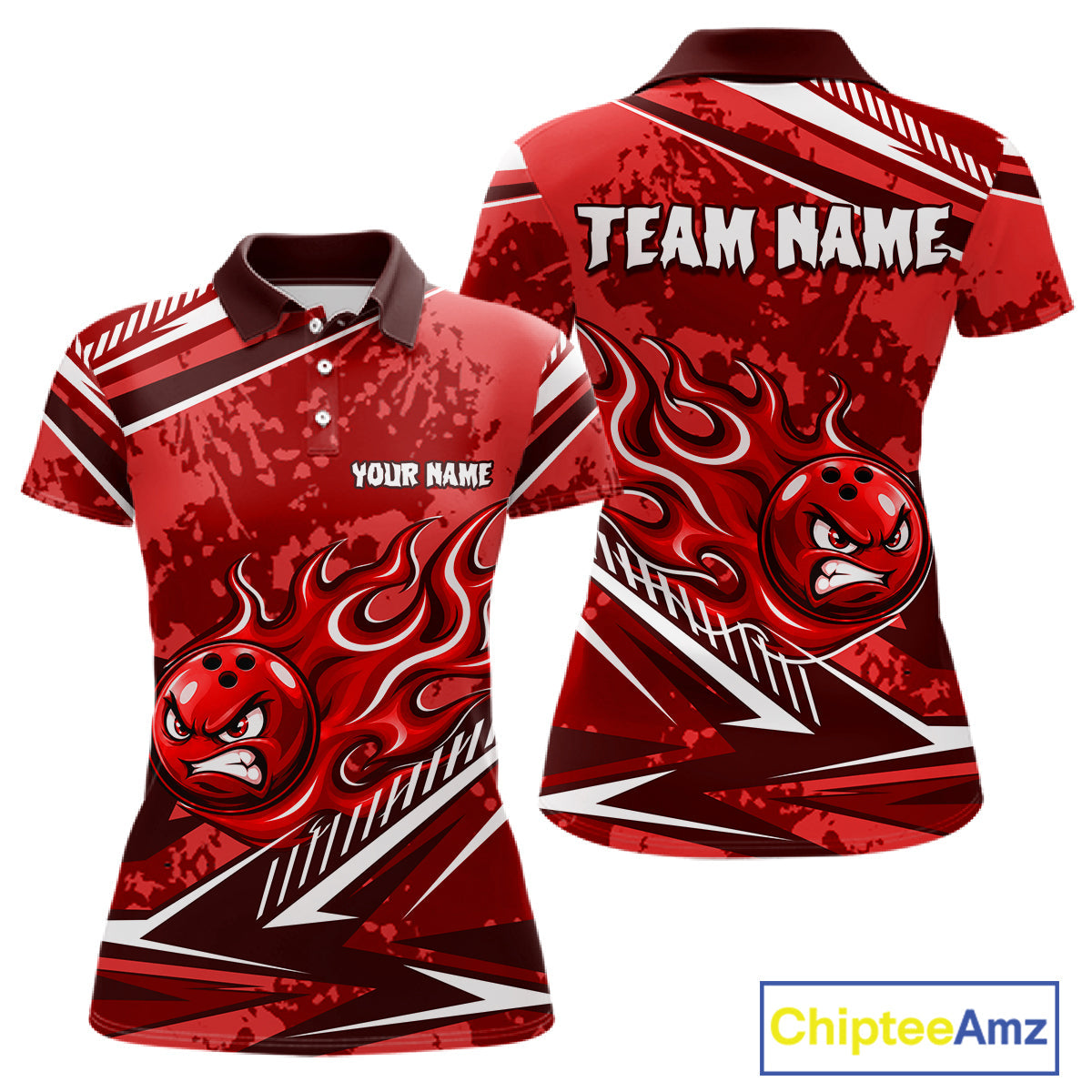 Red Grunge Camo Funny Flame Bowling Shirts Custom Bowling Team Jersey Polo & Quarter Zip