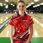 Red Grunge Camo Funny Flame Bowling Shirts Custom Bowling Team Jersey Polo & Quarter Zip