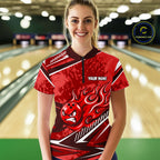 Red Grunge Camo Funny Flame Bowling Shirts Custom Bowling Team Jersey Polo & Quarter Zip