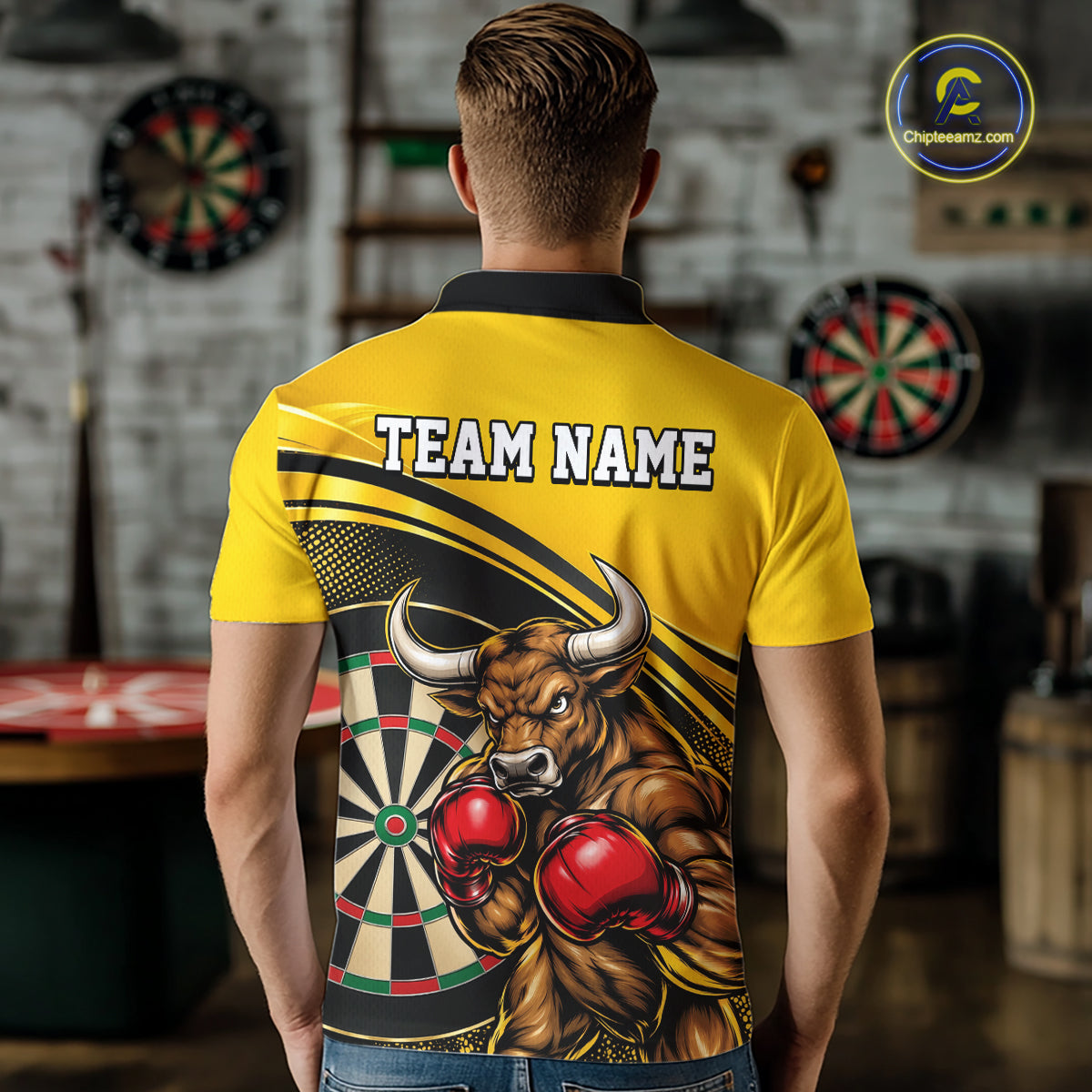 Yellow And Black Funny Bull Darts Shirts Custom Darts Team Jersey Personalized Darts Gift