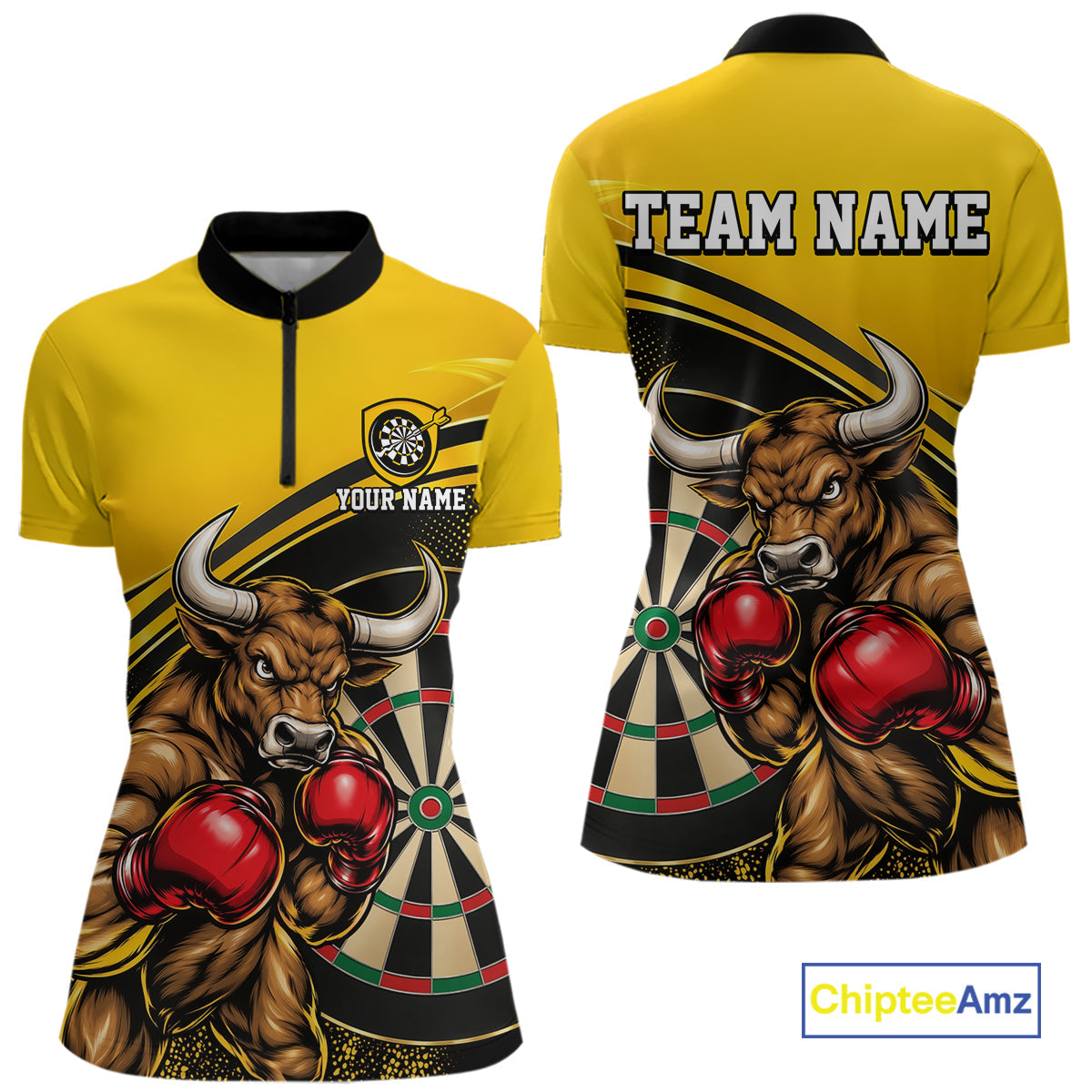 Yellow And Black Funny Bull Darts Shirts Custom Darts Team Jersey Personalized Darts Gift