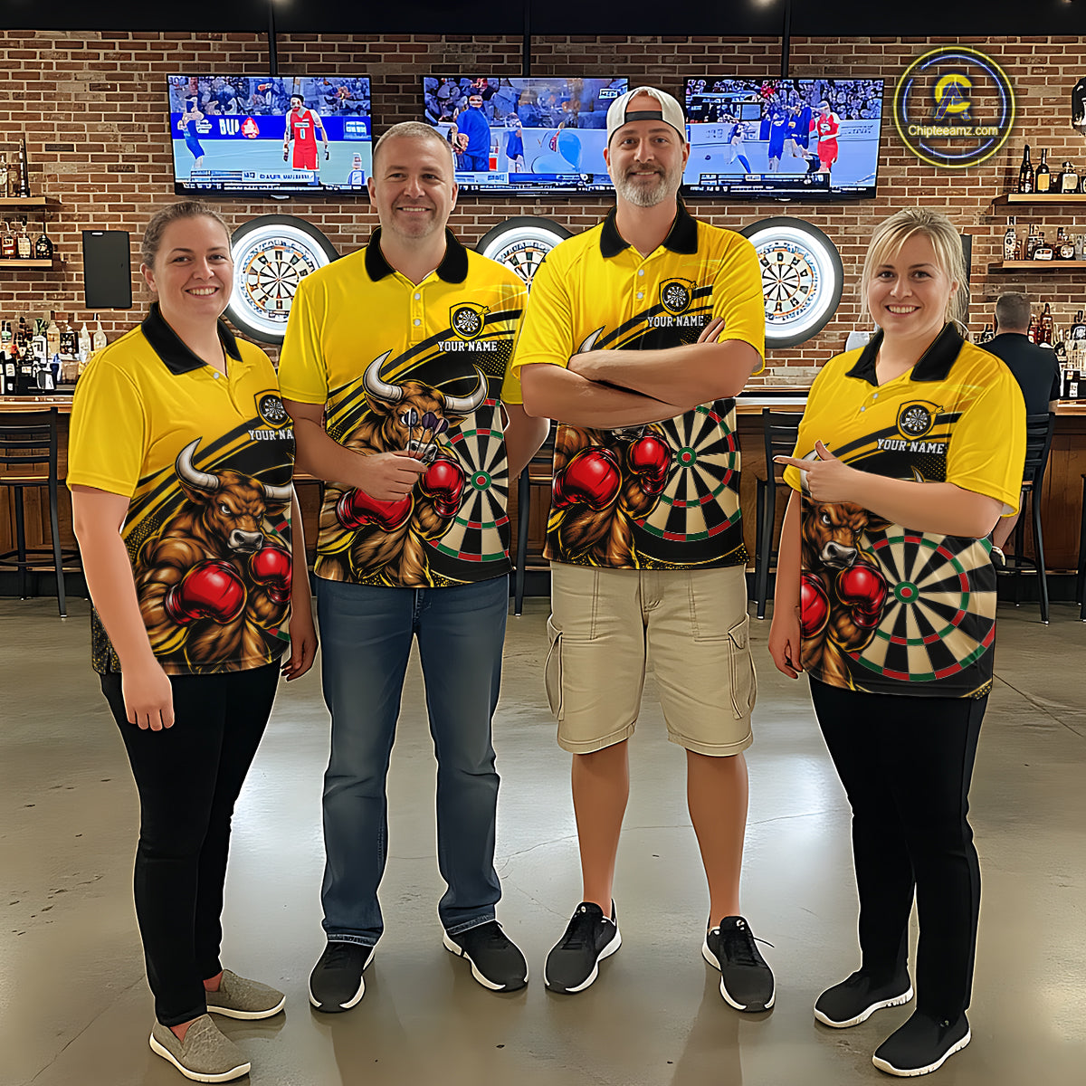 Yellow And Black Funny Bull Darts Shirts Custom Darts Team Jersey Personalized Darts Gift
