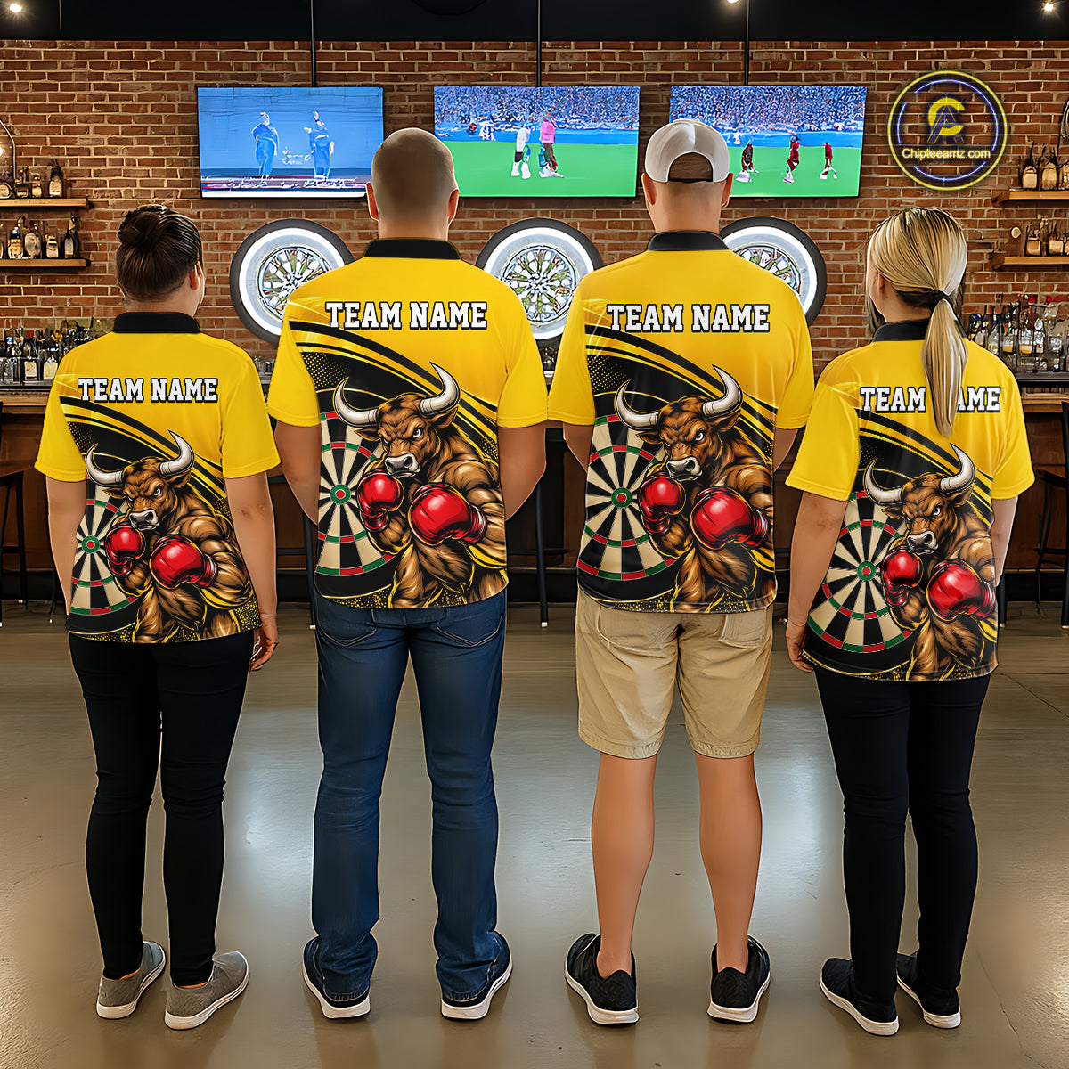 Yellow And Black Funny Bull Darts Shirts Custom Darts Team Jersey Personalized Darts Gift