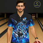 Custom Blue Flaming Dragon Bowling Hawaiian Shirt And, Bowling Team Button Up Jersey