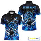 Custom Blue Flaming Dragon Bowling Jersey Custom Bowling League Team Shirts Polo & 1/4 Zip