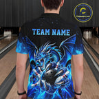 Custom Blue Flaming Dragon Bowling Jersey Custom Bowling League Team Shirts Polo & 1/4 Zip