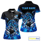 Custom Blue Flaming Dragon Bowling Jersey Custom Bowling League Team Shirts Polo & 1/4 Zip